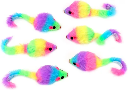Miniatura 6 de CHIWAVA 36 ratones de juguete de gato peludo de color arcoíris de 1.8 pulgadas con sonajero gatito ratón juego interactivo