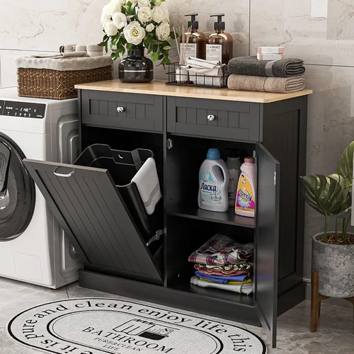 Miniatura 3 de Spurgehom Armario de basura de doble puerta para cocina, cesto de residuos de cocina, cesto de ropa sucia con puerta basculante, papelera de 13