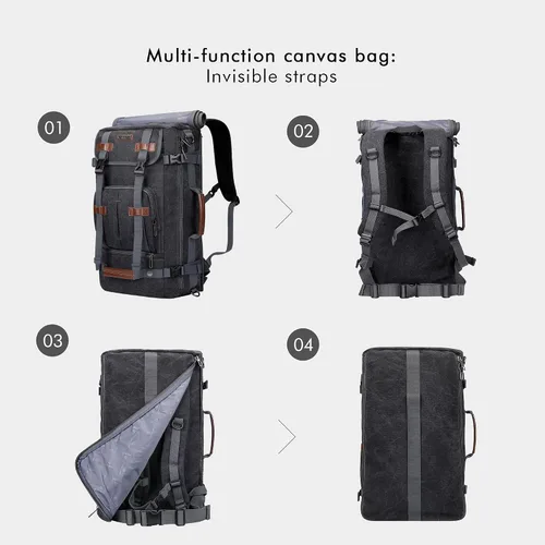Miniatura 4 de WITZMAN Mochila de lona vintage Mochila de viaje grande para laptop, mochila convertible para hombro, Negro -, Mochilas de viaje