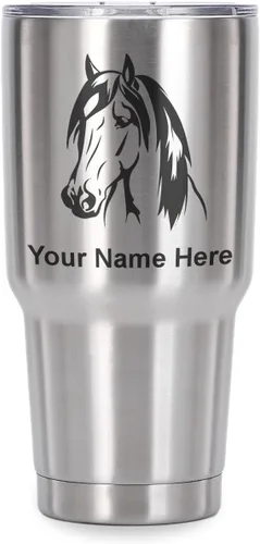 Miniatura 41 de LaserGram Vaso aislado al vacío de 20 onzas, cabeza de caballo 1, grabado personalizado incluido (negro)