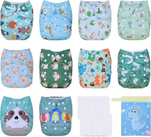 Miniatura 28 de TDIAPERS Pañales de tela reutilizables, lavables, de bolsillo, talla única, ajustable para pañales de tela a presión, paquete de 6 con 6 insertos