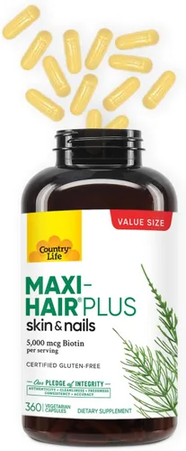 Miniatura 3 de Country Life Maxi-Hair Plus 5000 mcg de biotina, 360 cápsulas, certificado sin gluten, certificado vegetariano