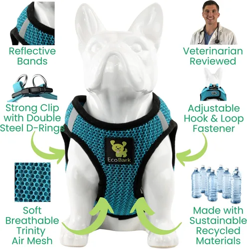 Miniatura 4 de EcoBark - Arnés ecológico reflectante de malla para perros pequeños, pechera fácil de poner, ajustable y suave para razas miniatura