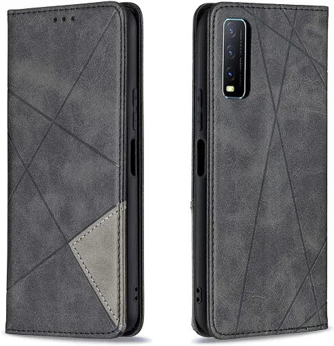 Miniatura 17 de Funda con tapa para Vivo Y11, Y15, Y12 e Y17, diseño de rombos de piel sintética, con función atril, cierre magnético, para Vivo Y11/Y15/Y12/Y17