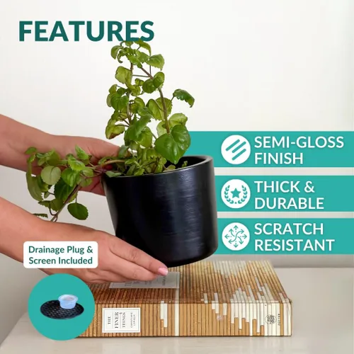 Miniatura 4 de Willowy Maceta de Cerámica Negra de 6 Pulgadas - Macetas de Cerámica Negra de 6 Pulgadas para Plantas como Aloe, Planta de Goma Bebé, Jade, Planta