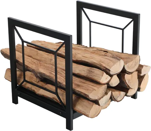 Miniatura 13 de PHI VILLA Estante para leña de 17 pulgadas, decoración para interiores y exteriores, soporte de madera para chimenea de acero, soportes