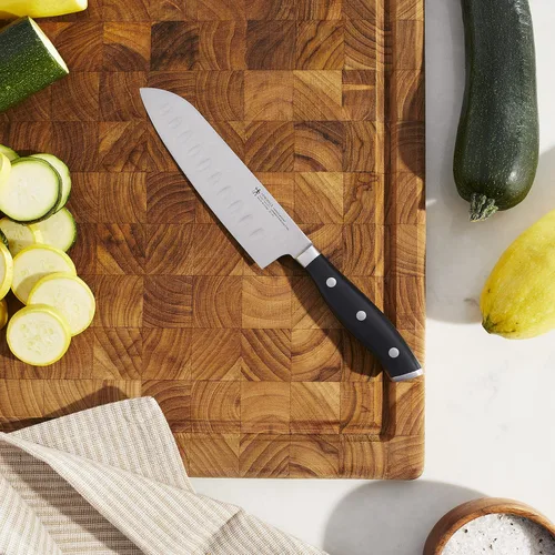Miniatura 2 de HENCKELS Cuchillo Santoku Forjado Accent de Borde Hueco Súper Afilado de 5 Pulgadas, Ingeniería Alemana Respaldada por Más de 100 Años de Maestría