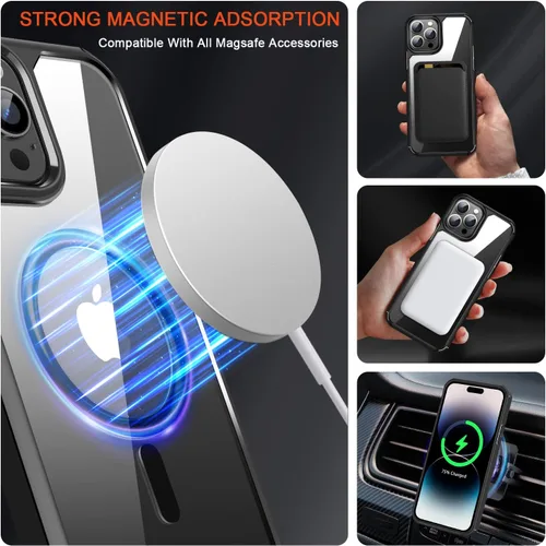 Miniatura 4 de TENDLIN Funda magnética compatible con iPhone 14 Pro Max [compatible con MagSafe] funda protectora transparente de parte trasera dura suave (negro)