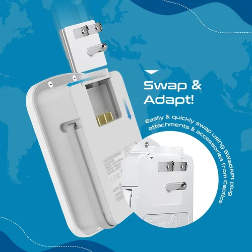 Miniatura 9 de Kit de adaptador de viaje mundial Ceptics 2 USB-A, USB-C, tomas de corriente EE. UU., entrega de potencia 20W/QC 18W, protección contra