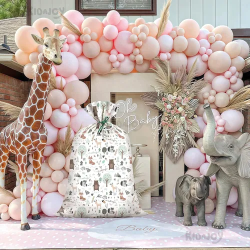 Miniatura 8 de Bolsas de regalo de plástico extragrandes para baby shower de animales del bosque 56*36 pulgadas, bolsa de regalo jumbo de animales del bosque