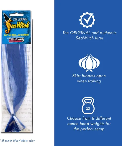 Miniatura 3 de C&H Lures Señuelos de Pesca Sea Witch - Originales Desde 1959, Faldas de Nylon Revelan Cabeza con Peso, 15 Colores, 8 Pesos de Cabeza, Señuelo
