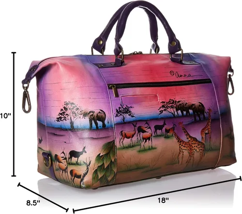 Miniatura 7 de Anna by Anuschka Bolso de viaje grande de cuero pintado a mano para mujer - Serengeti Sunset
