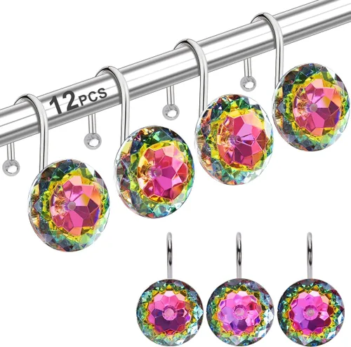 Miniatura 20 de 12 piezas de ganchos para cortina de ducha para baño, ganchos para cortinas de ducha de acero inoxidable resistentes al óxido con strass decorativos