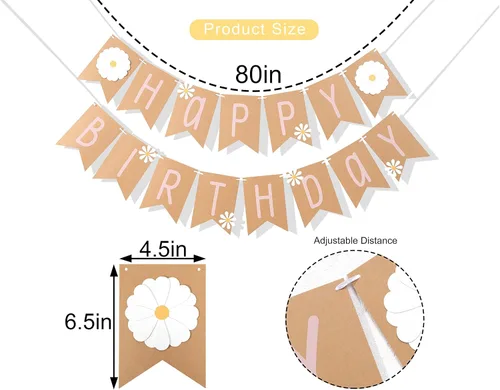 Miniatura 2 de Cartel de feliz cumpleaños de margaritas, tema de flores silvestres, decoración de primer cumpleaños