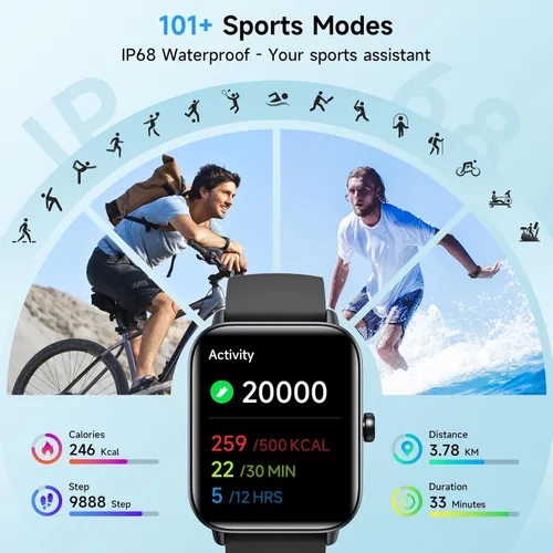 Miniatura 4 de Relojes inteligentes para hombres y mujeres, Alexa integrado, reloj inteligente de 1.8 pulgadas con frecuencia cardíaca, SpO2/sueño/estrés, Negro