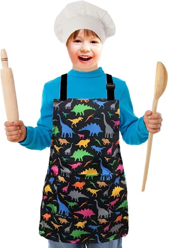 Miniatura 4 de Delantal de Dinosaurio para Niños Varones con Bolsillo, Delantales de Unicornio para Niñas para Cocinar, Pintar, Delantal de Cocina para Niños de 3