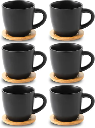 Miniatura 8 de HASENSE Juego de 6 tazas y platillos de espresso de 3 onzas, tazas Demitasse con asa para bebidas de café, café con leche, capuchino, café moca