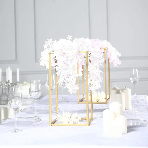 Miniatura 8 de Efavormart - Paquete de 2 soportes de metal para flores de boda de 16 pulgadas, soporte geométrico para centro de mesa Dorado
