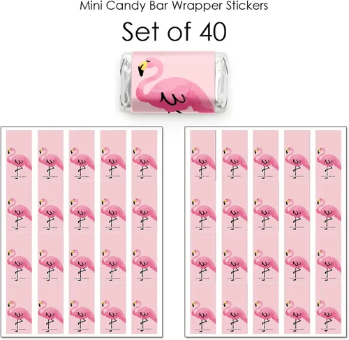 Miniatura 3 de Big Dot of Happiness Pink Flamingo - Mini pegatinas de barra de caramelo - Fiesta de verano tropical pequeños favores - 40