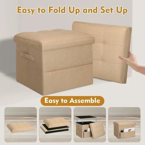 Miniatura 6 de BelugaHelper Otomana con almacenamiento, reposapiés otomano de almacenamiento pequeño con asiento acolchado de espuma más gruesa. Taburete plegable