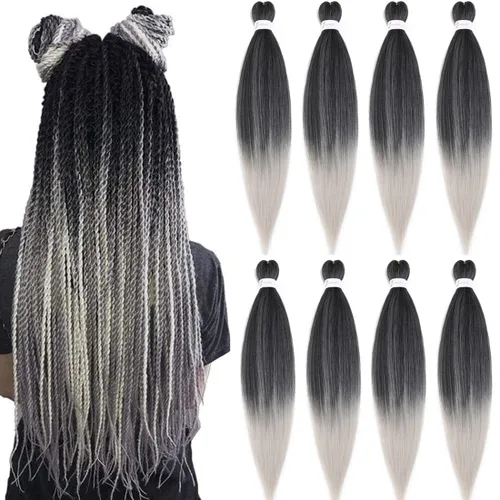 Miniatura 20 de Extensiones de cabello trenzado morado preestiradas, 20 pulgadas, 2 piezas de cabello sintético trenzado para niñas y mujeres, fiesta, disfraz