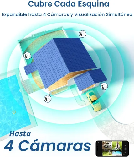 Miniatura 8 de Cámaras de seguridad AOSU para exteriores inalámbricas, kit de 4 cámaras, 166° de ultra gran angular, alimentadas por batería, sin suscripción