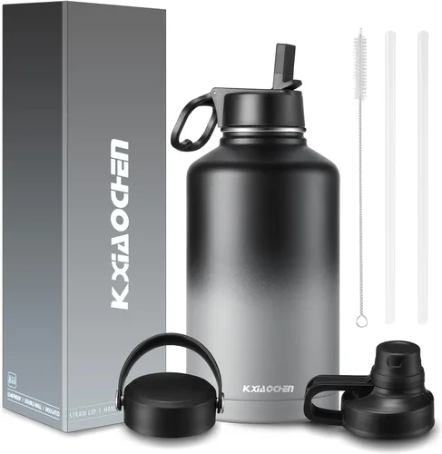 Miniatura 38 de KXIAOCHEN Botella de agua aislada, botella de agua de acero inoxidable, 2 tapas (con pajilla y tapa con asa), botellas de agua metálicas de boca