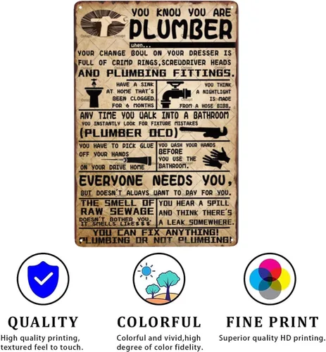 Miniatura 4 de Decoración de pared retro de plomería con texto en inglés «You Know You Are A Plumber Metal Tin Signs», póster divertido para cocina, baño, baño