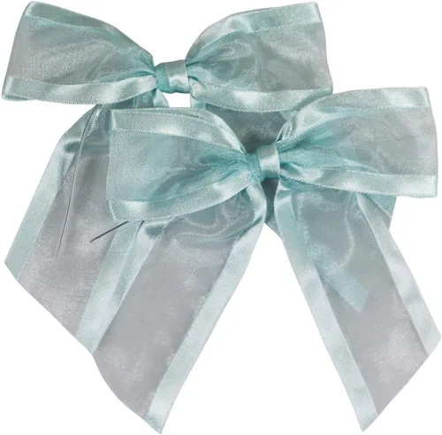 Miniatura 12 de Lazos de organza negros preatados con lazos giratorios. Paquete de 12 lazos de tela con bordes satinados hechos de cinta de 1-1/2 pulgadas. El lazo
