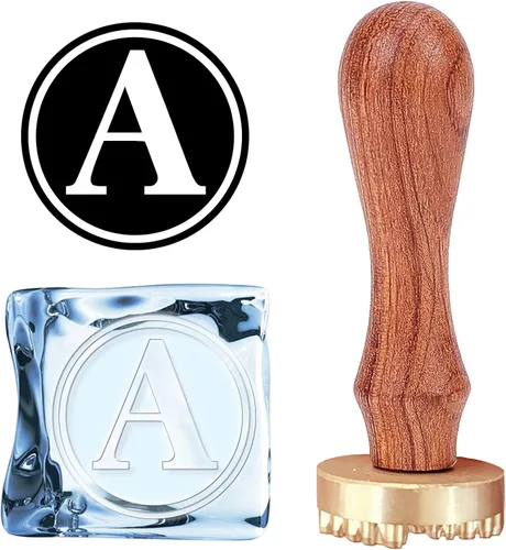 CRASPIRE Sello de hielo con letra inicial de 1.2 pulgadas con cabeza de latón extraíble, mango de madera de repuesto para cóctel, fiesta, whisky,