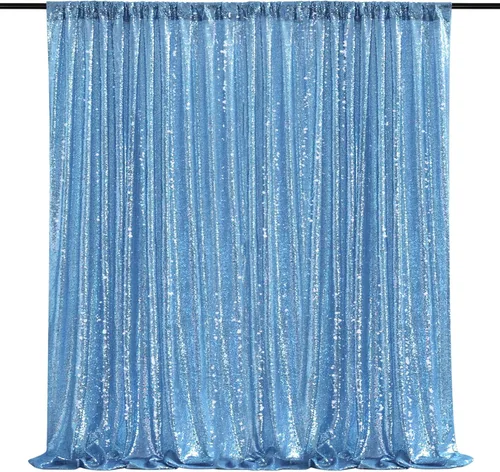 Cortina de fondo de lentejuelas color azul bebé, 7 x 7 pies, fondo de fotos con purpurina para bodas, baby shower, fiestas, decoración de escenario