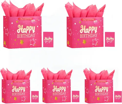 Miniatura 40 de Powbrace Bolsa de regalo de cumpleaños negra con papel de seda y tarjeta de felicitación, 13 x 10.2 x 4.9 pies, mediana