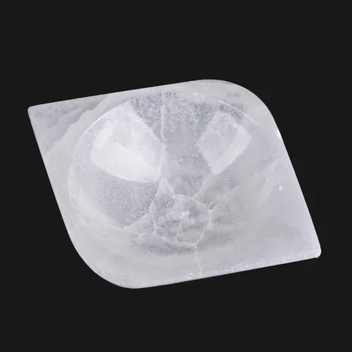 AMOYSTONE Selenita que carga el diamante en forma de cuenco 4" - estación de carga de cristal de selenita pulido para la energía limpiadora