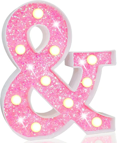 Miniatura 28 de Pooqla Luces de números de marquesina, números de luz rosa para niñas de 10.º cumpleaños, funciona con pilas, luz nocturna de número con purpurina