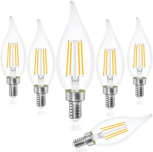 Miniatura 13 de Bombilla LED E12 regulable equivalente a 60 W, blanco suave 2700K, 500 lúmenes, bombillas LED de candelabro de 4 W, bombillas CA10 con punta