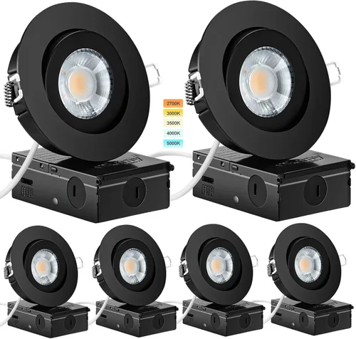 Miniatura 7 de KnLnny Ware Luces empotradas con cardán negras de 4 pulgadas con luz nocturna, paquete de 6, luces empotradas con cardán sin carcasa con caja