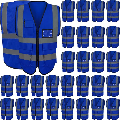 Miniatura 9 de Leumoi Paquete de 30 chalecos de seguridad reflectantes con bolsillos y cremallera de alta visibilidad para mujeres y hombres para el trabajo