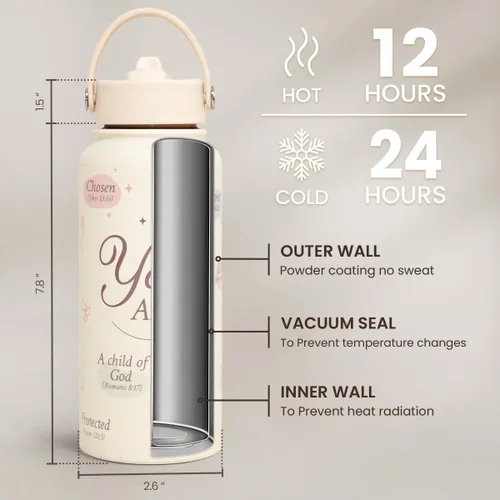 Miniatura 5 de Botella de agua cristiana de 32 onzas de acero inoxidable con aislamiento y tapa, regalos de inspiración para mujeres, regalos religiosos para mamá