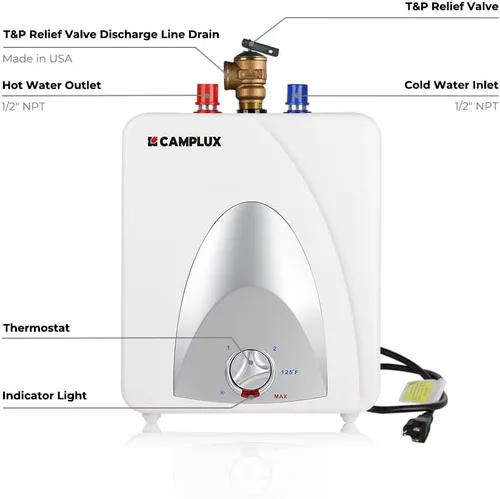 Miniatura 5 de CAMPLUX - Calentador de agua eléctrico de tanque de 1.3 galones debajo del fregadero, agua caliente instantánea para RV, cocina, camión