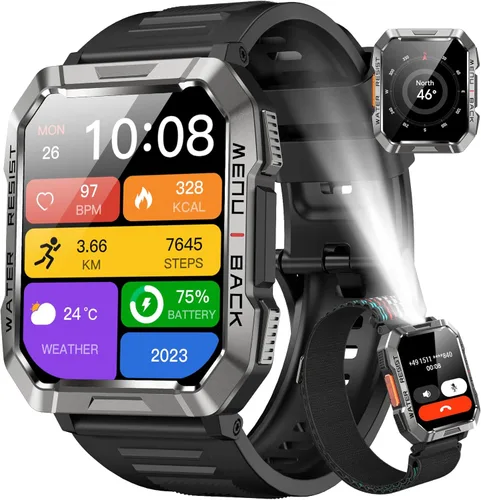 Miniatura 3 de Blackview Reloj inteligente militar 2025 para hombre (respuesta/hacer llamadas), reloj inteligente deportivo al aire libre con linterna/batería