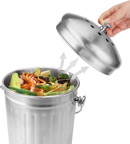 Miniatura 6 de NewlineNY - Cubo de compost de acero inoxidable para encimera de cocina, cubo de reciclaje de 1.3 galones con 2 filtros de carbón