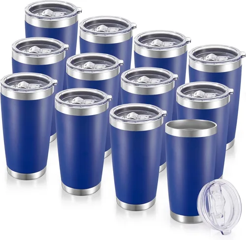 Miniatura 19 de Vaso de acero inoxidable de 20 onzas con tapa, doble pared aislada al vacío, taza de café de 20 onzas con recubrimiento en polvo para bebidas Verde