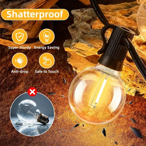 Miniatura 4 de Luces de cadena LED G40 para exteriores de 25 pies con 12+1 bombillas, enchufe E12, blanco cálido de 2700K, grado comercial, resistente a