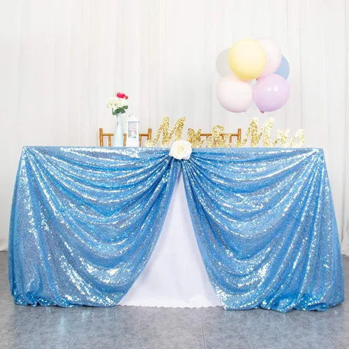 Miniatura 32 de ShinyBeauty Mantel Cuadrado Pequeño de 36 x 36 Pulgadas Mantel de Lentejuelas Azul Bebé Cubierta de Mesa con Purpurina Superposición Cuadrada