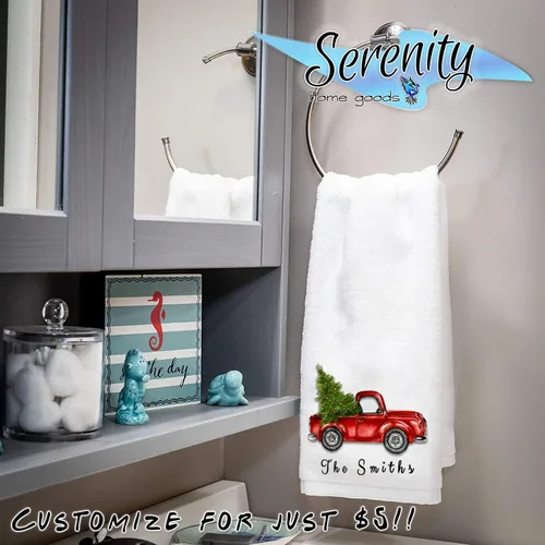 Miniatura 9 de Plato decorativo de cocina y toallas de mano de baño Lindo camión rojo rústico colorido con árbol de Navidad verde Toalla de té blanca