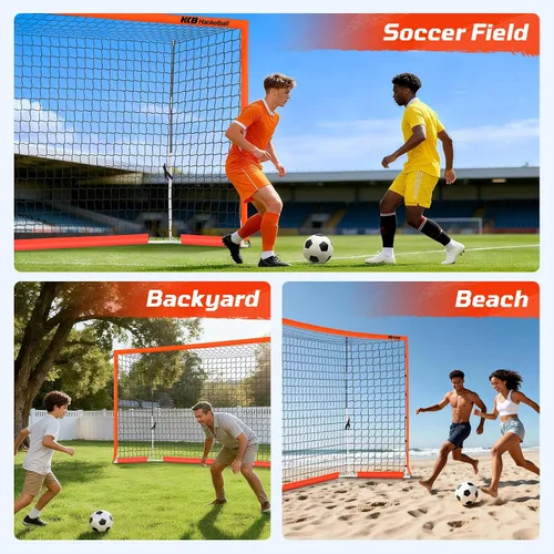 Miniatura 7 de Haokelball Portería de fútbol portátil para patio trasero, red de fútbol de 12 x 6 pies con poste de metal para práctica de adultos y jóvenes