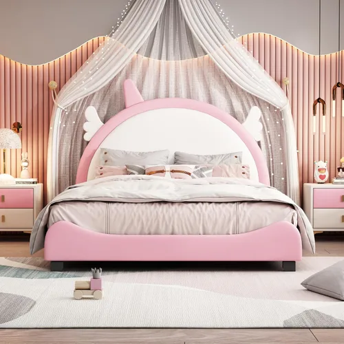 Miniatura 11 de Quarte Sofá cama tapizado de tamaño individual con cabecero clásico en forma de rayas, bonita cama de plataforma para niños y niñas