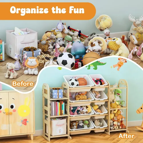 Miniatura 4 de Organizador de almacenamiento de juguetes de madera, organizadores de juguetes y almacenamiento con almacenamiento de animales de peluche, estante