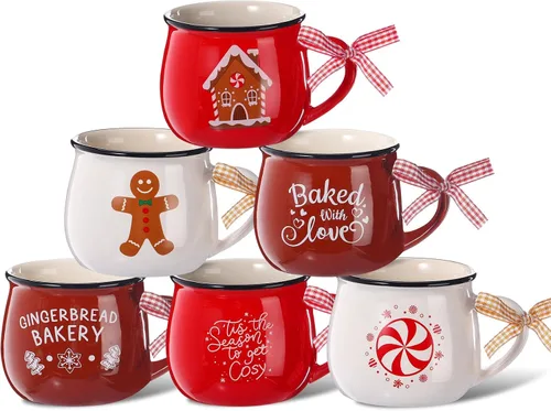 Sawysine Juego de 6 tazas de café de Navidad, tazas de cerámica de 12 onzas, regalo de chocolate caliente para familiares, mamá, mujer, amiga, casa