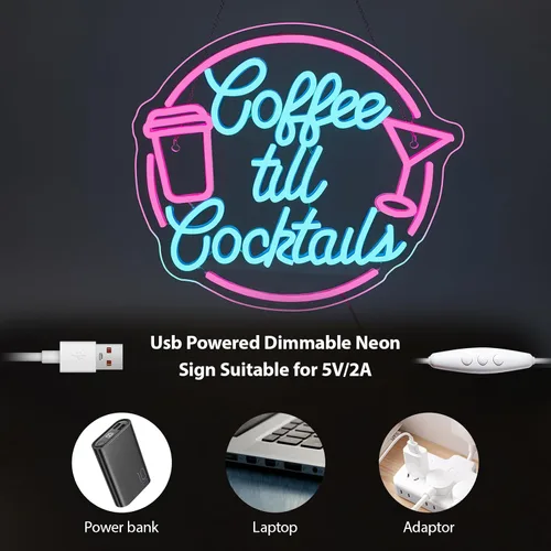 Miniatura 7 de Letreros de neón de café hasta cóctel para decoración de pared, luz de neón LED regulable, letreros de luz de café para iluminación de hogar, regalo